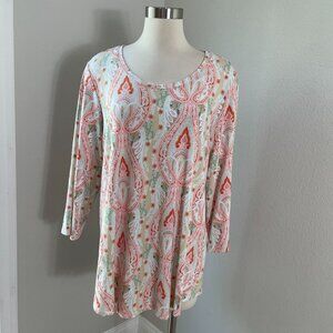 JM Collection Womens Plus 1X Paisley 3/4 Sleeve Tunic Top Stretch‎ Shirt